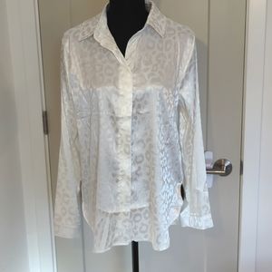 White Polyester Satin-look Animal Jacquard Blouse Size M
